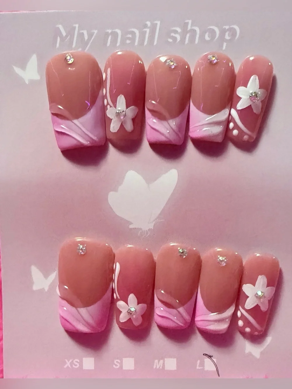 Pink Floral Press-On Nail Set by